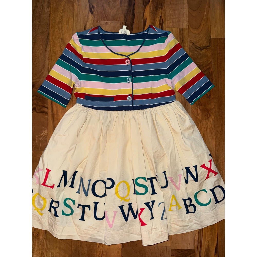 Finding Foxtale Alphabet Striped Dress Kids Size 6 Multi Color ABC school kinder
